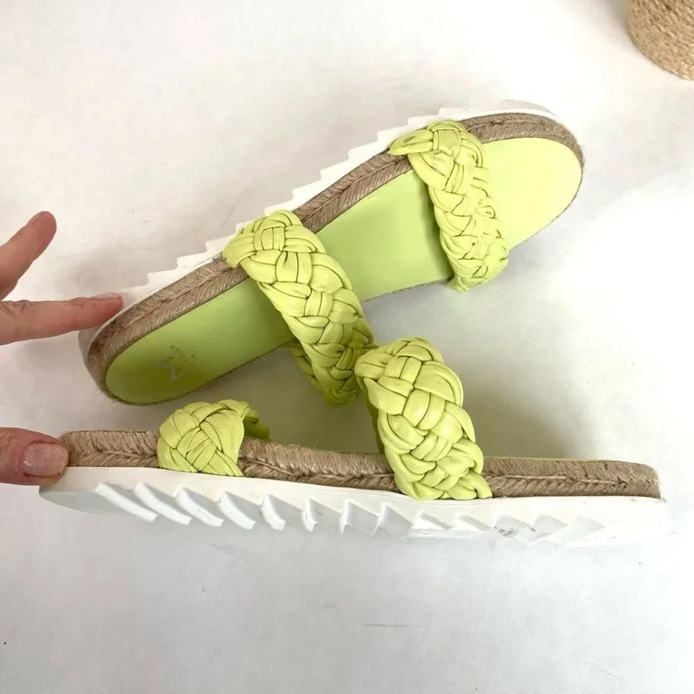 Marc Fisher Jaimee Lime Leather Slides Citron 7.5